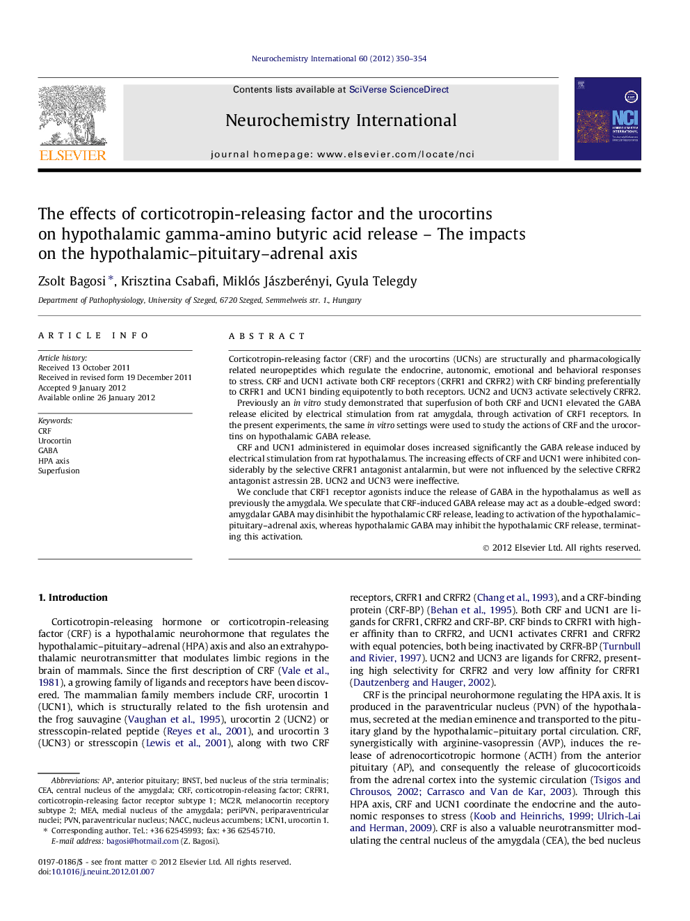 The effects of corticotropin-releasing factor and the urocortins on hypothalamic gamma-amino butyric acid release - The impacts on the hypothalamic-pituitary-adrenal axis