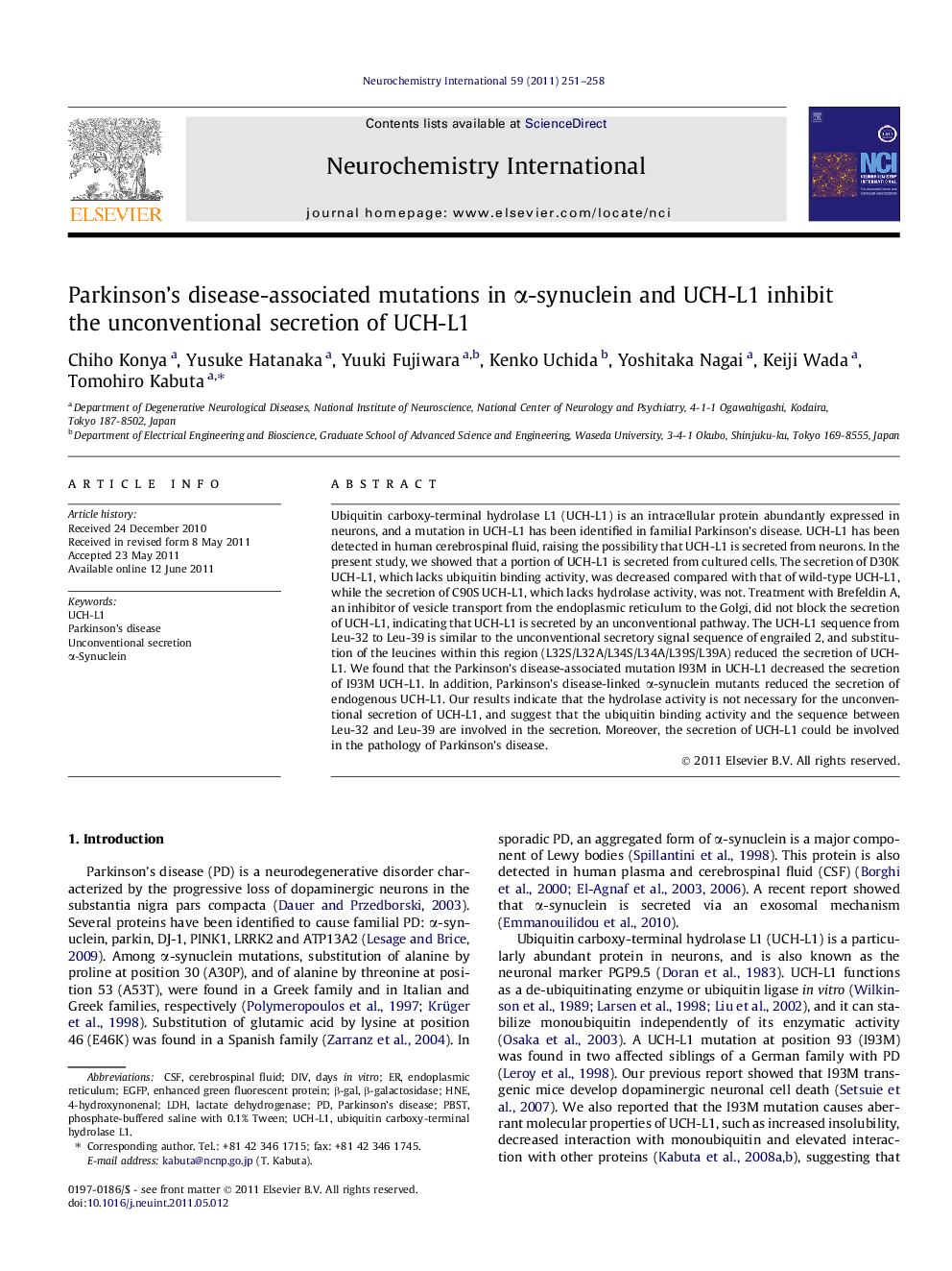 Parkinson's disease-associated mutations in Î±-synuclein and UCH-L1 inhibit the unconventional secretion of UCH-L1