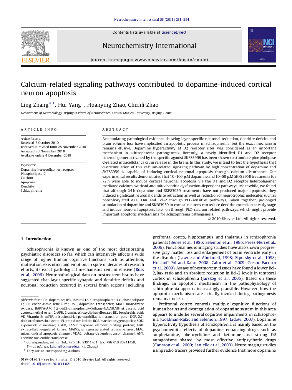 Calcium-related signaling pathways contributed to dopamine-induced cortical neuron apoptosis