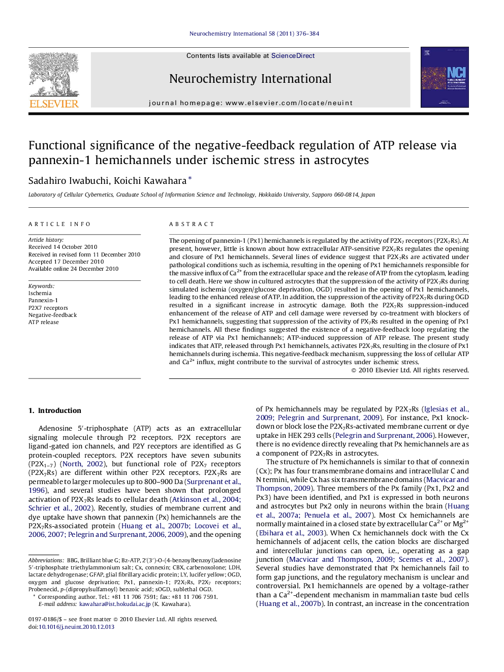 Functional significance of the negative-feedback regulation of ATP release via pannexin-1 hemichannels under ischemic stress in astrocytes