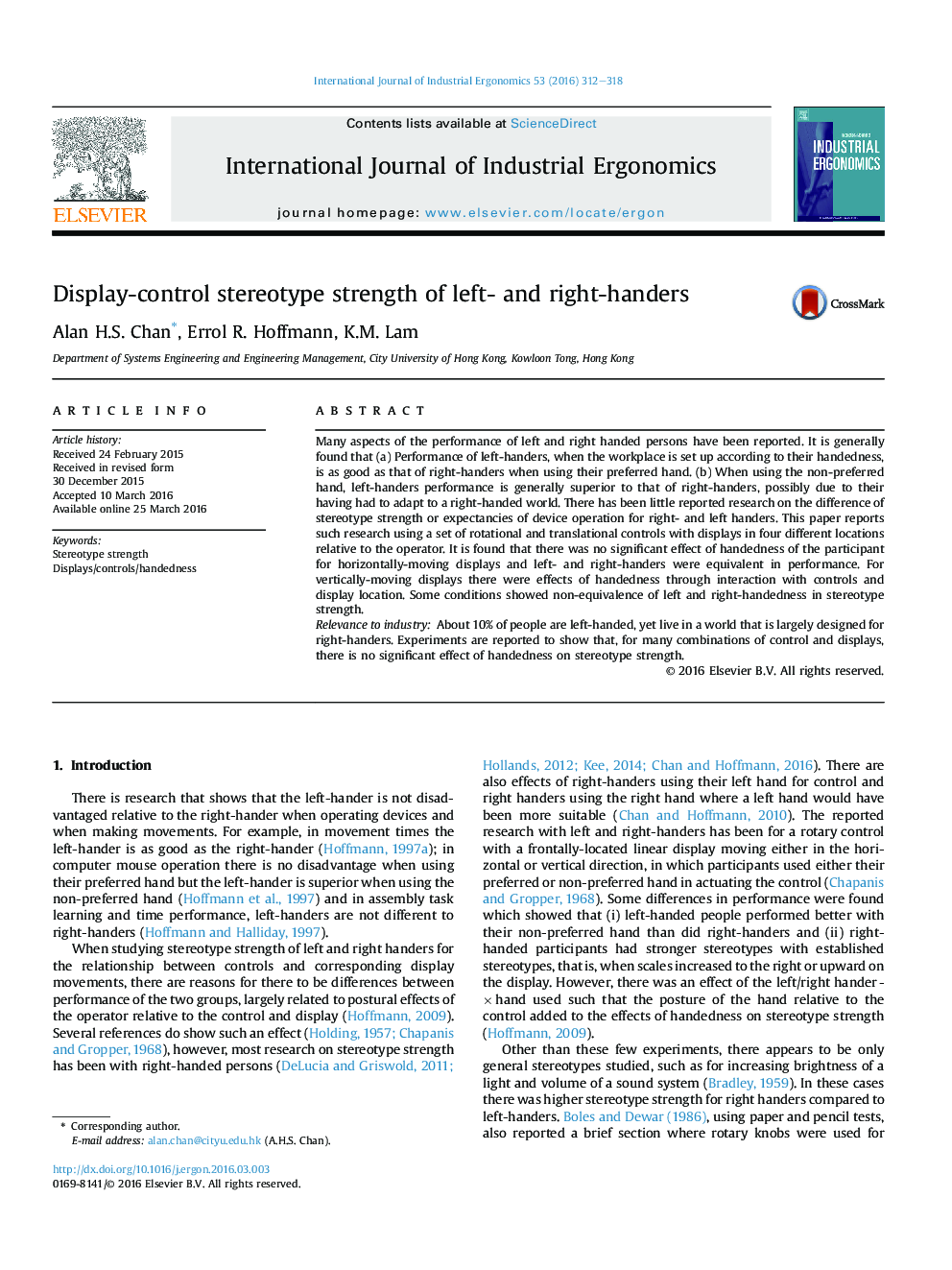 Display-control stereotype strength of left- and right-handers