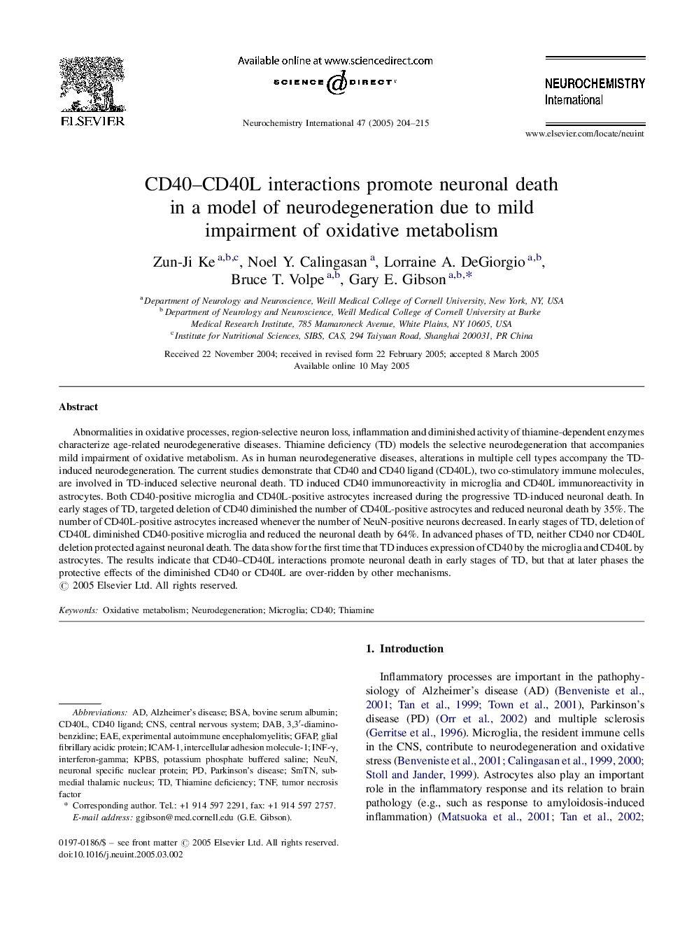 CD40-CD40L interactions promote neuronal death in a model of neurodegeneration due to mild impairment of oxidative metabolism