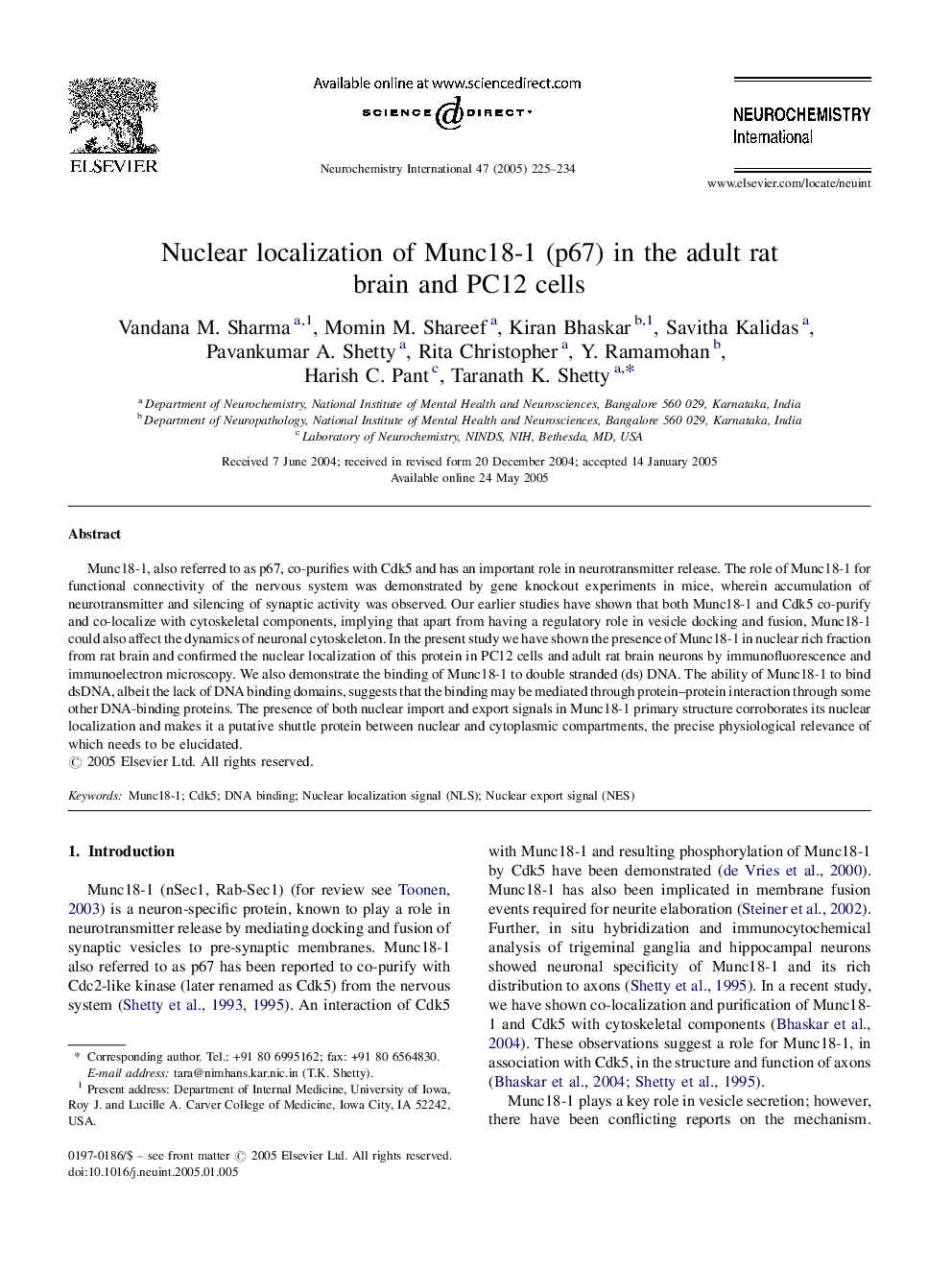 Nuclear localization of Munc18-1 (p67) in the adult rat brain and PC12 cells