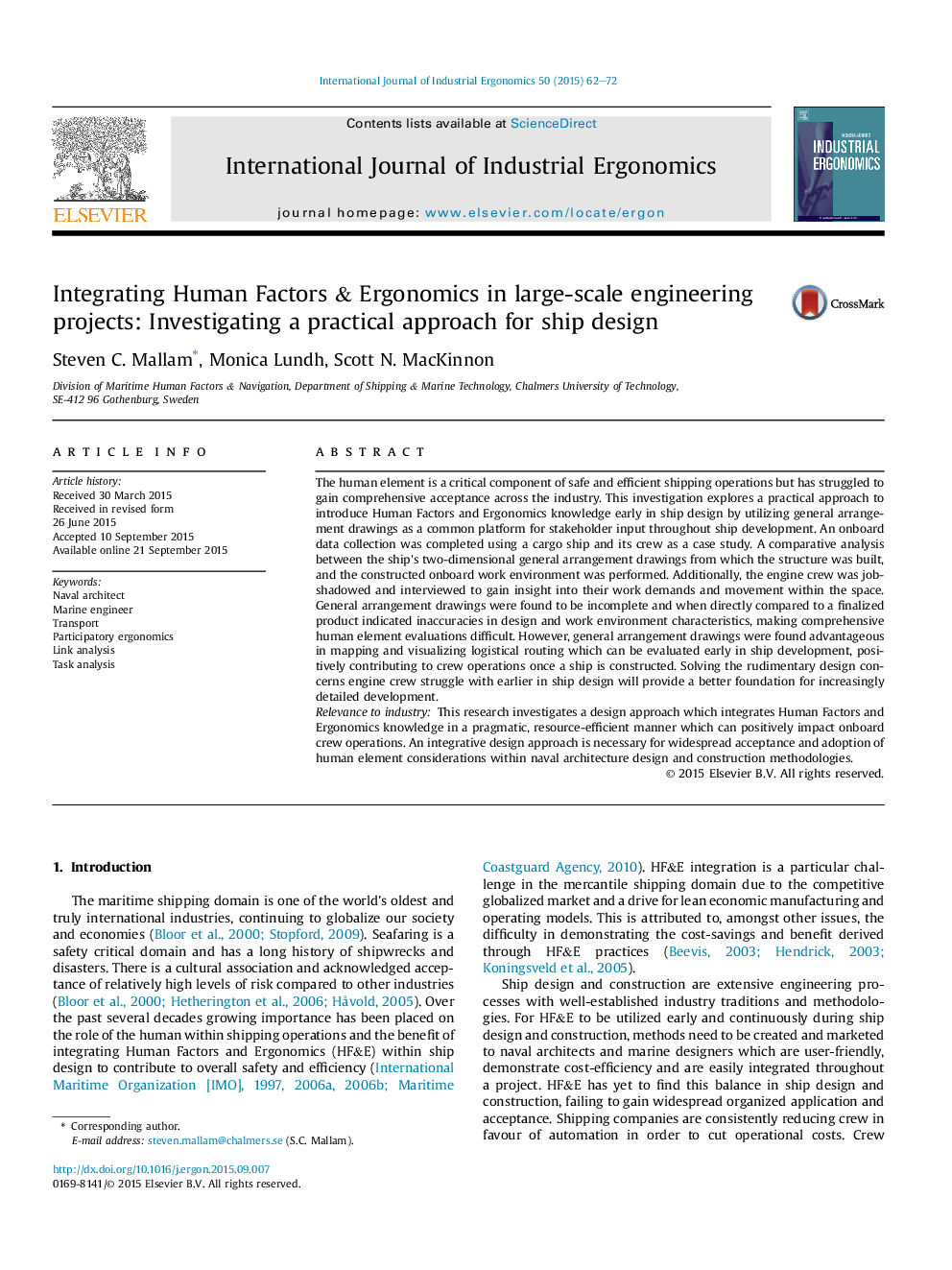 Integrating Human Factors & Ergonomics in large-scale engineering projects: Investigating a practical approach for ship design