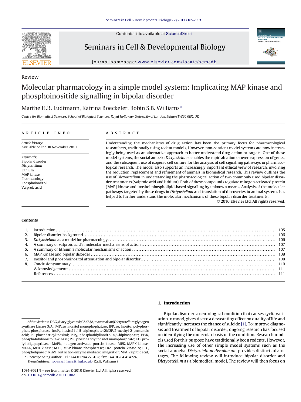 Molecular pharmacology in a simple model system: Implicating MAP kinase and phosphoinositide signalling in bipolar disorder