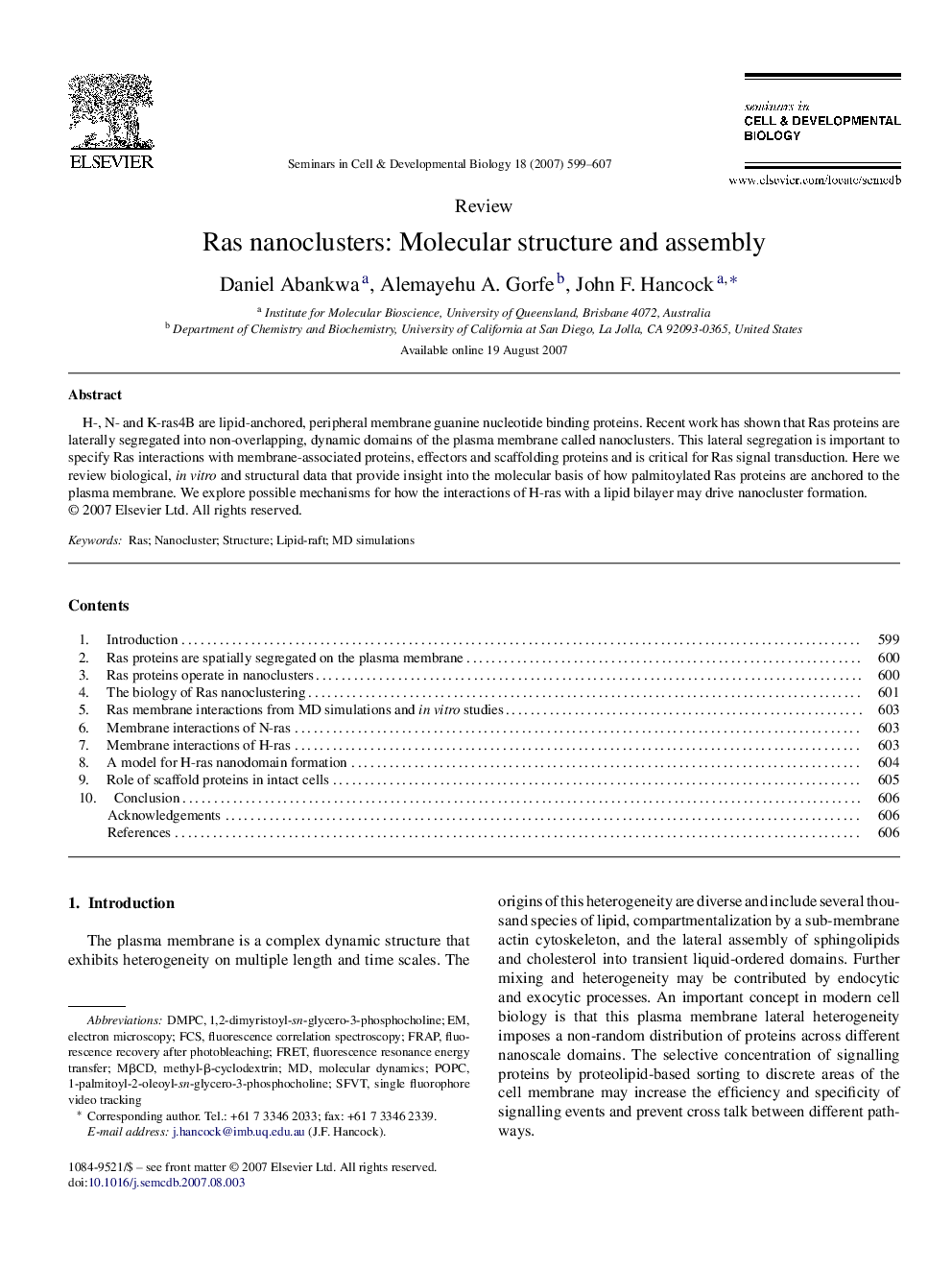 Ras nanoclusters: Molecular structure and assembly