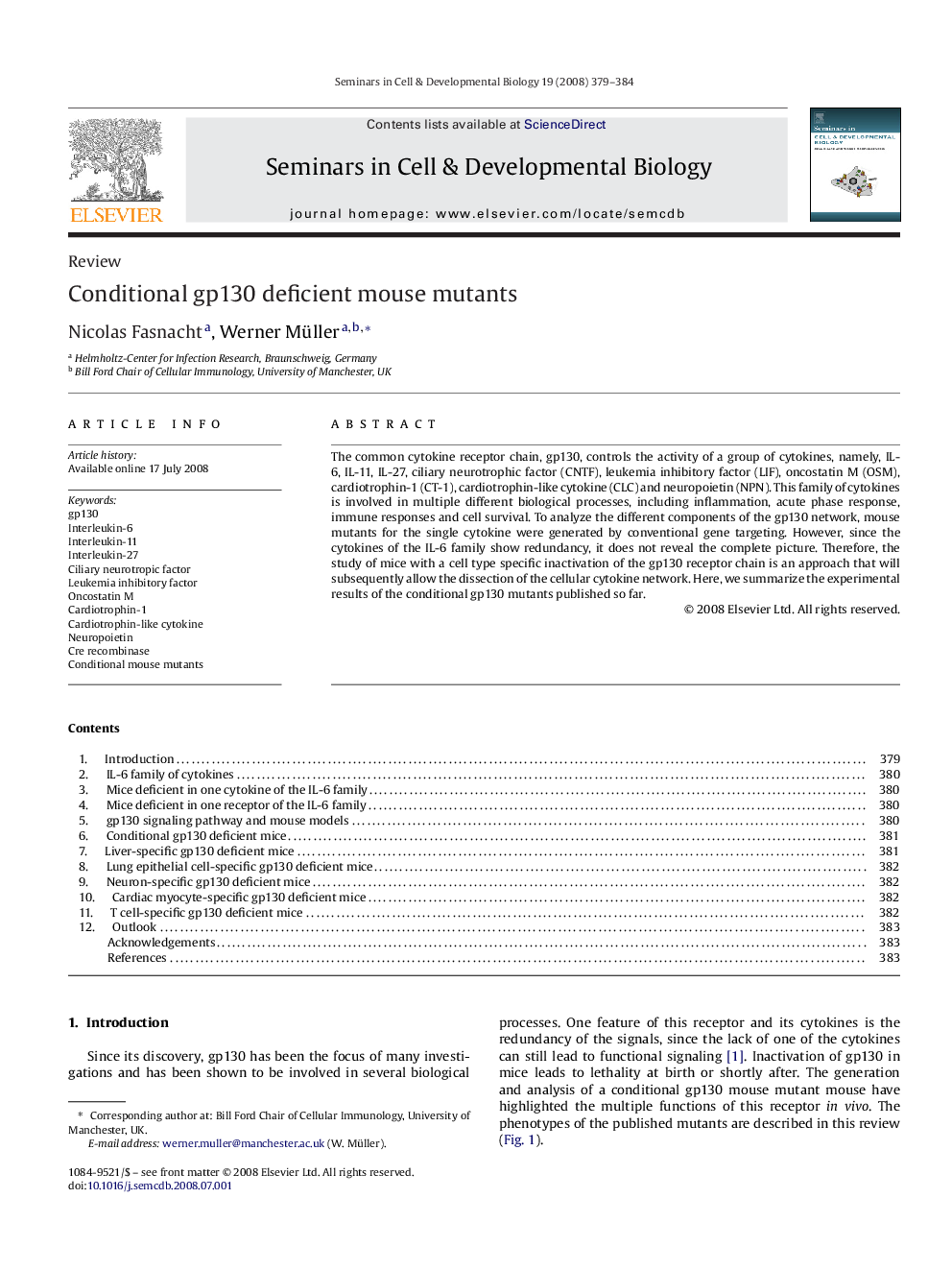 Conditional gp130 deficient mouse mutants