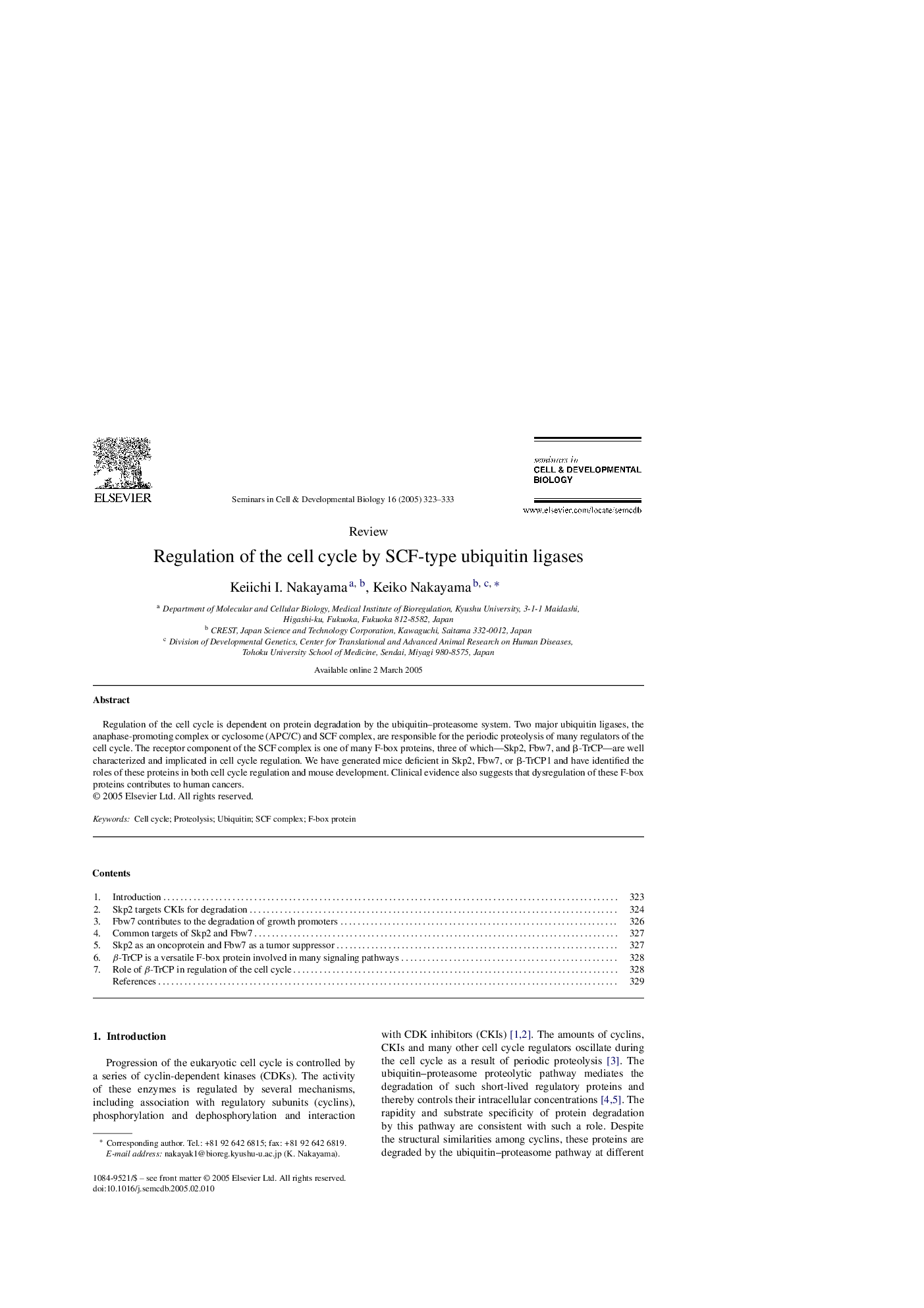 Regulation of the cell cycle by SCF-type ubiquitin ligases