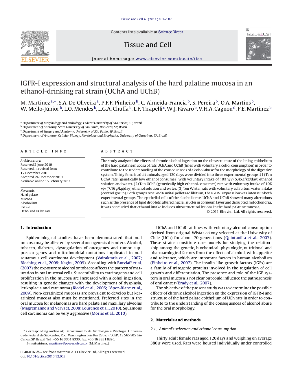 IGFR-I expression and structural analysis of the hard palatine mucosa in an ethanol-drinking rat strain (UChA and UChB)