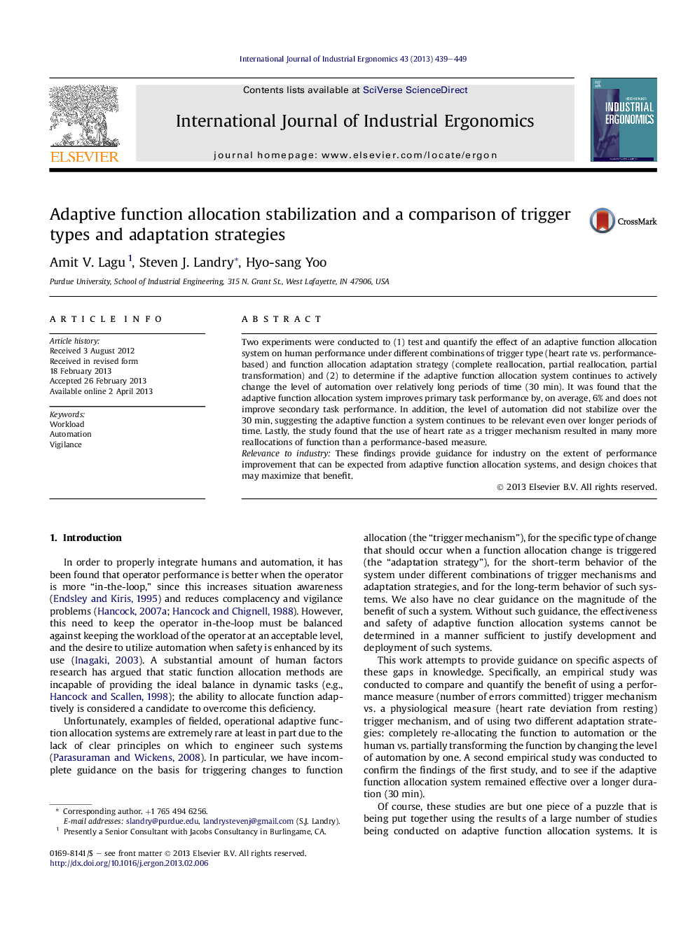 Adaptive function allocation stabilization and a comparison of trigger types and adaptation strategies