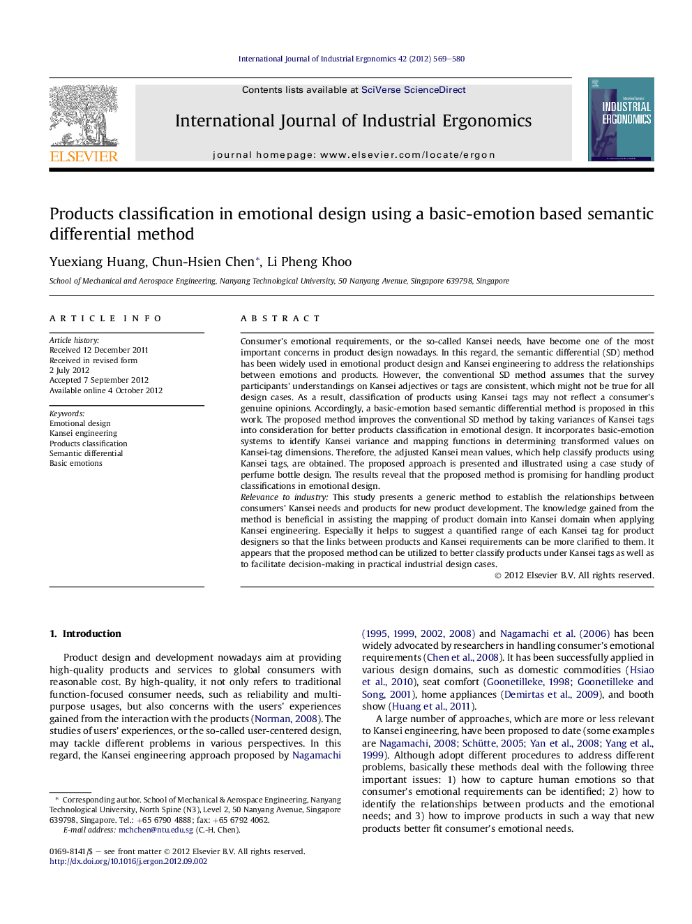 Products classification in emotional design using a basic-emotion based semantic differential method