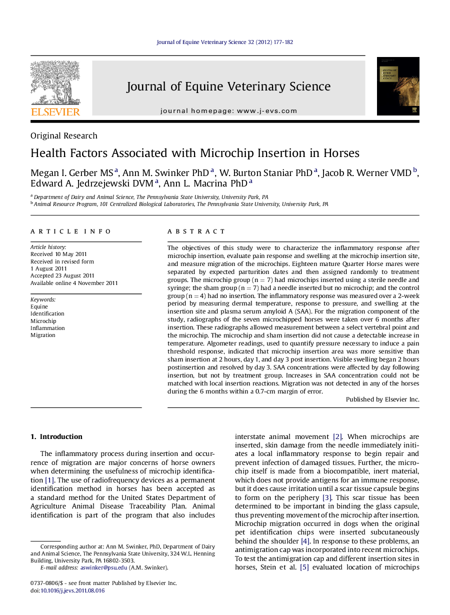 Health Factors Associated with Microchip Insertion in Horses