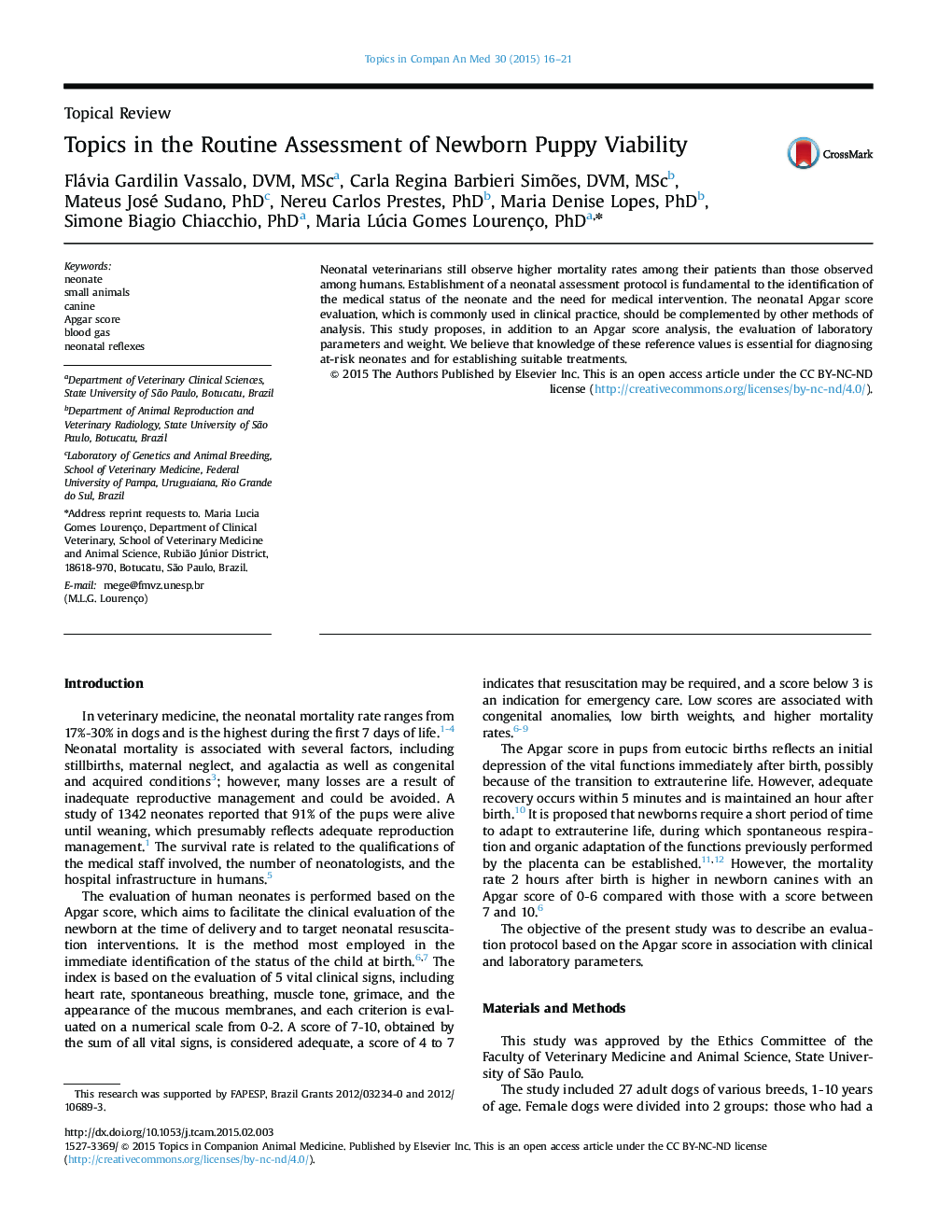 Topics in the Routine Assessment of Newborn Puppy Viability