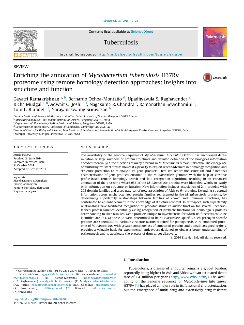 Enriching the annotation of Mycobacterium tuberculosis H37Rv proteome using remote homology detection approaches: Insights into structure and function