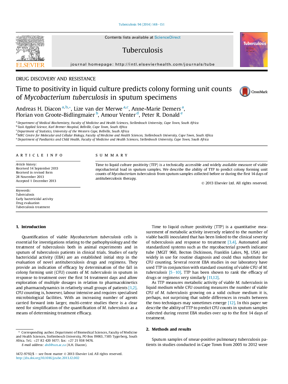 Time to positivity in liquid culture predicts colony forming unit counts of Mycobacterium tuberculosis in sputum specimens