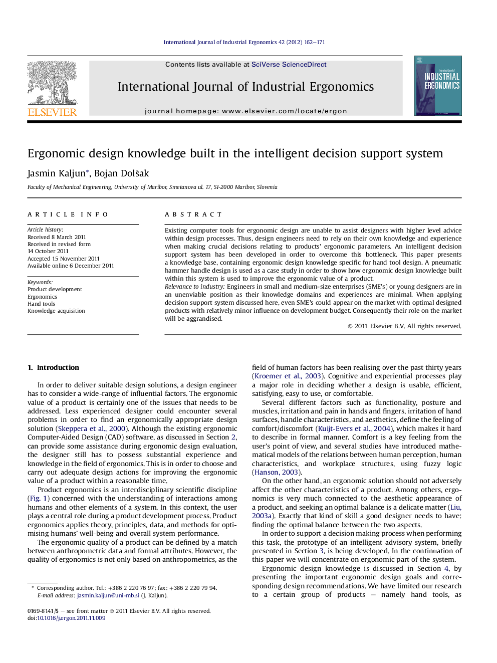 عکس صفحه اول مقاله: Ergonomic design knowledge built in the intelligent decision support system Ergonomic design knowledge built in the intelligent decision support system