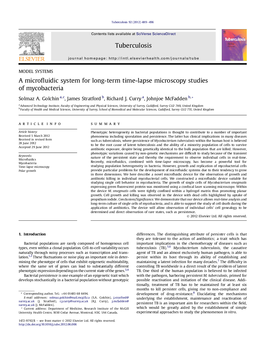 A microfluidic system for long-term time-lapse microscopy studies of mycobacteria