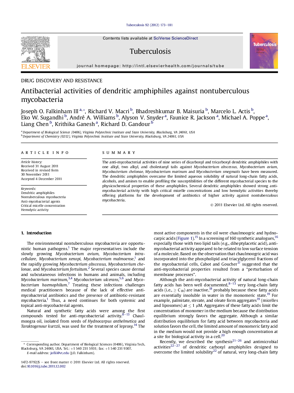 Antibacterial activities of dendritic amphiphiles against nontuberculous mycobacteria