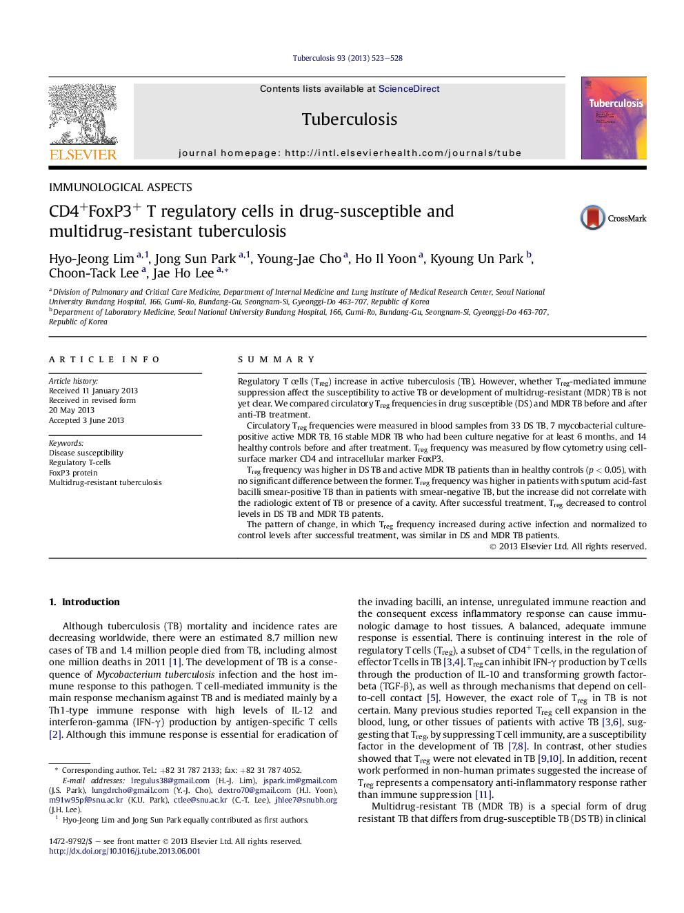 CD4+FoxP3+ T regulatory cells in drug-susceptible and multidrug-resistant tuberculosis