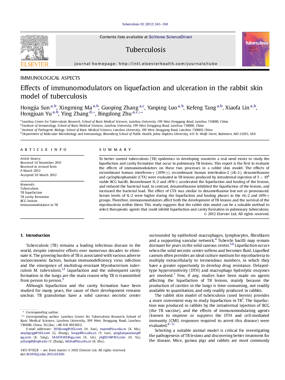 Effects of immunomodulators on liquefaction and ulceration in the rabbit skin model of tuberculosis
