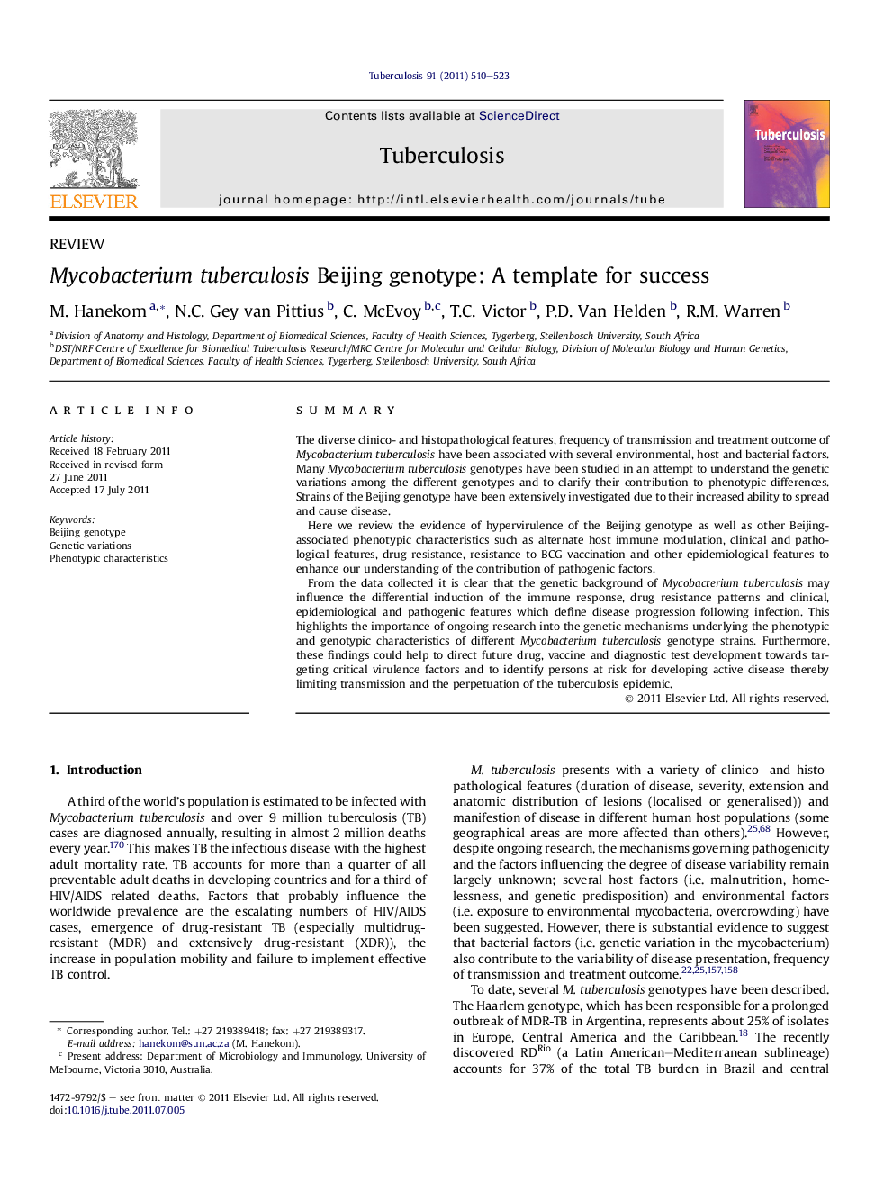 Mycobacterium tuberculosis Beijing genotype: A template for success