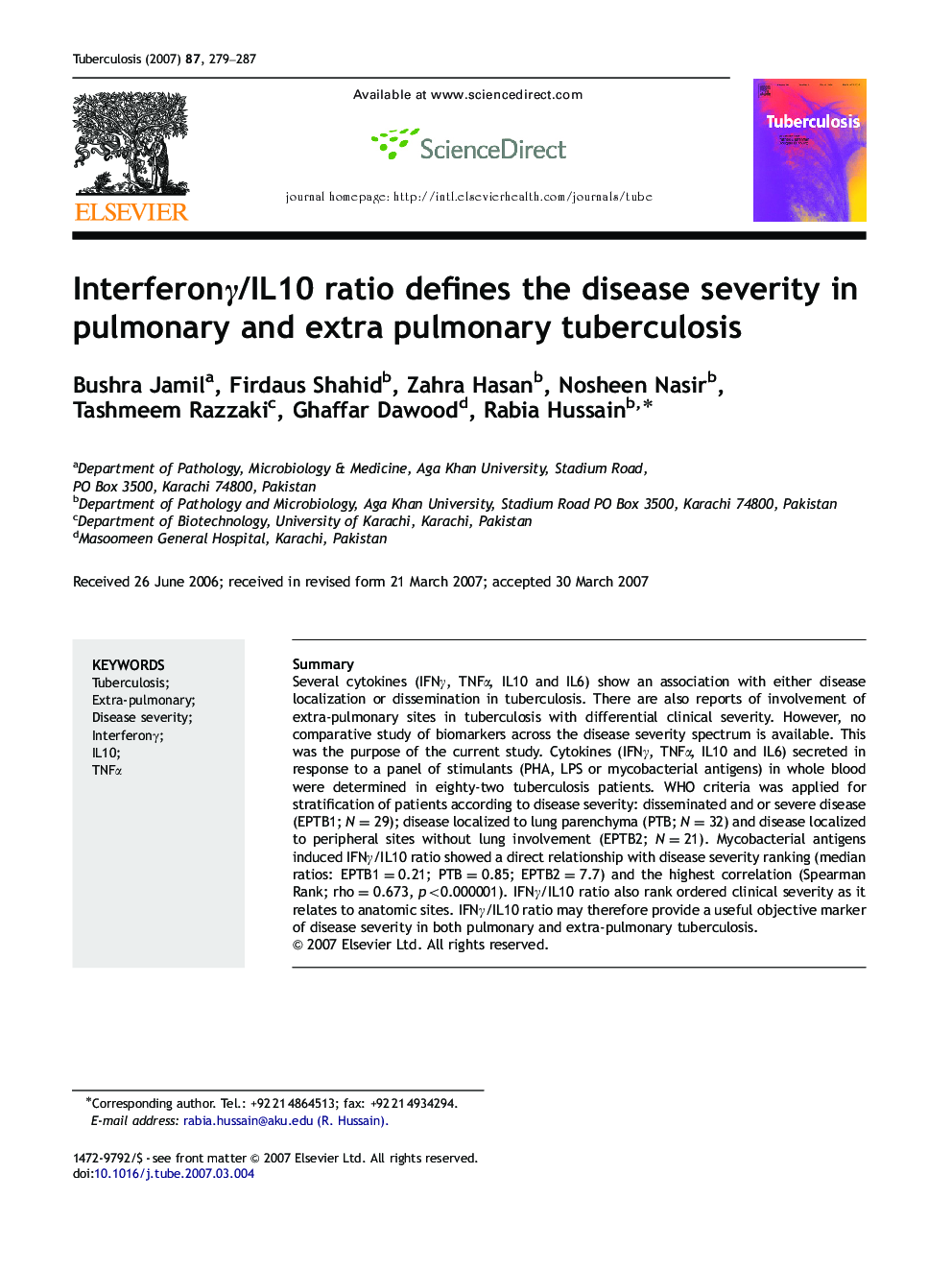 InterferonÎ³/IL10 ratio defines the disease severity in pulmonary and extra pulmonary tuberculosis