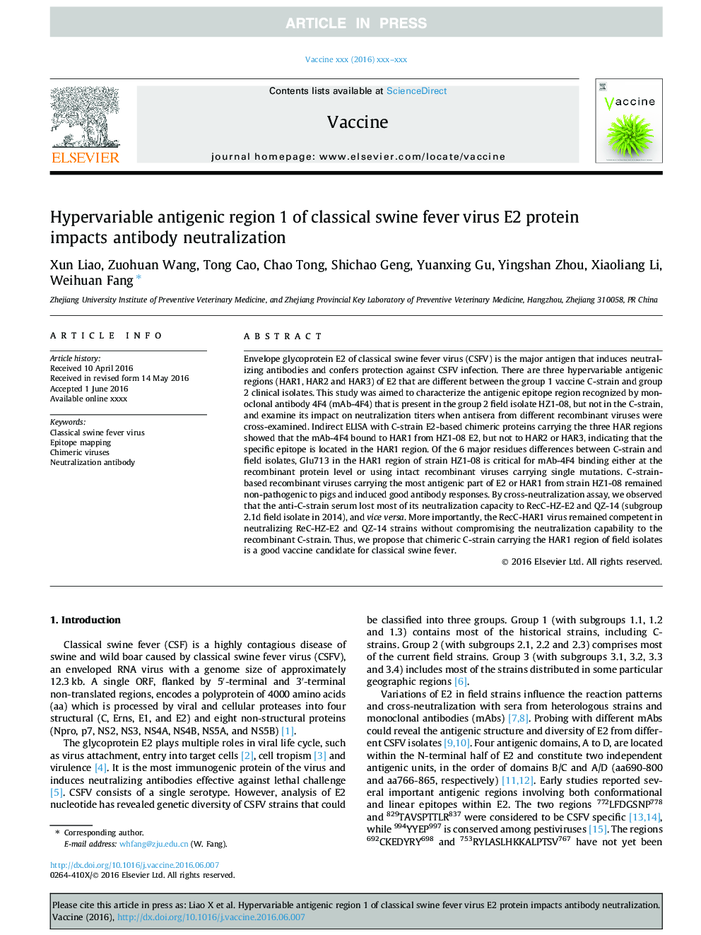 Hypervariable antigenic region 1 of classical swine fever virus E2 protein impacts antibody neutralization