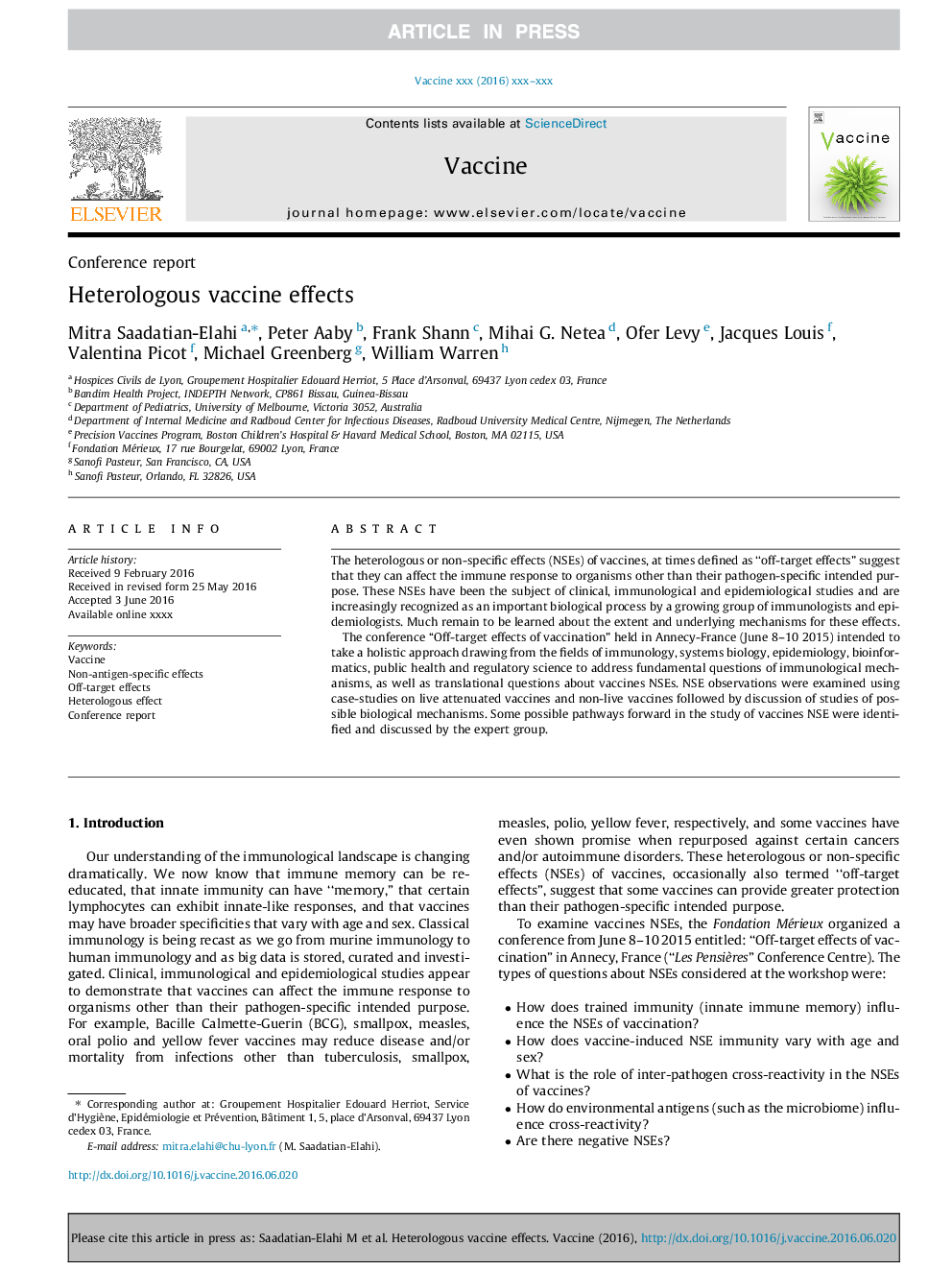 Heterologous vaccine effects