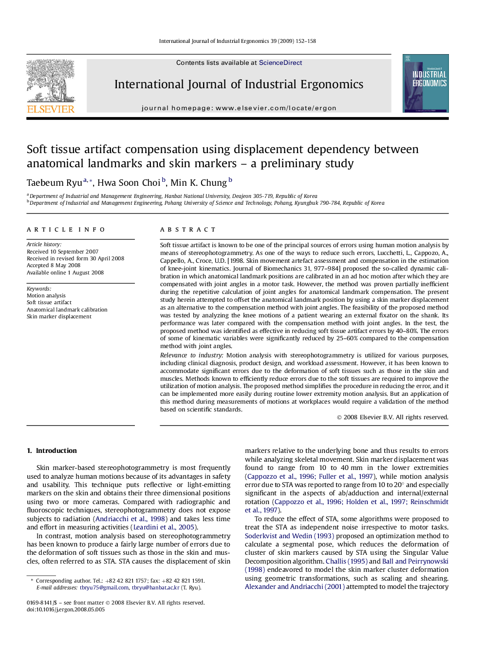 Soft tissue artifact compensation using displacement dependency between anatomical landmarks and skin markers – a preliminary study