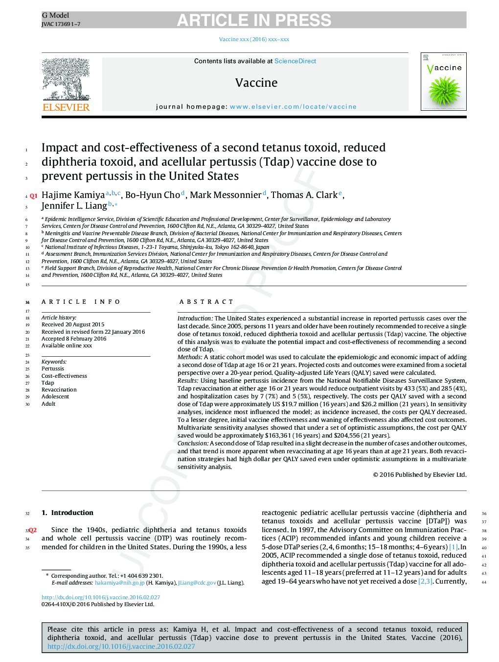 Impact and cost-effectiveness of a second tetanus toxoid, reduced diphtheria toxoid, and acellular pertussis (Tdap) vaccine dose to prevent pertussis in the United States