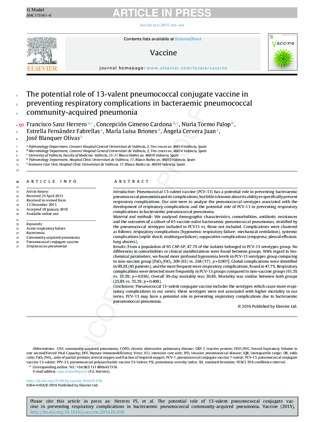 The potential role of 13-valent pneumococcal conjugate vaccine in preventing respiratory complications in bacteraemic pneumococcal community-acquired pneumonia