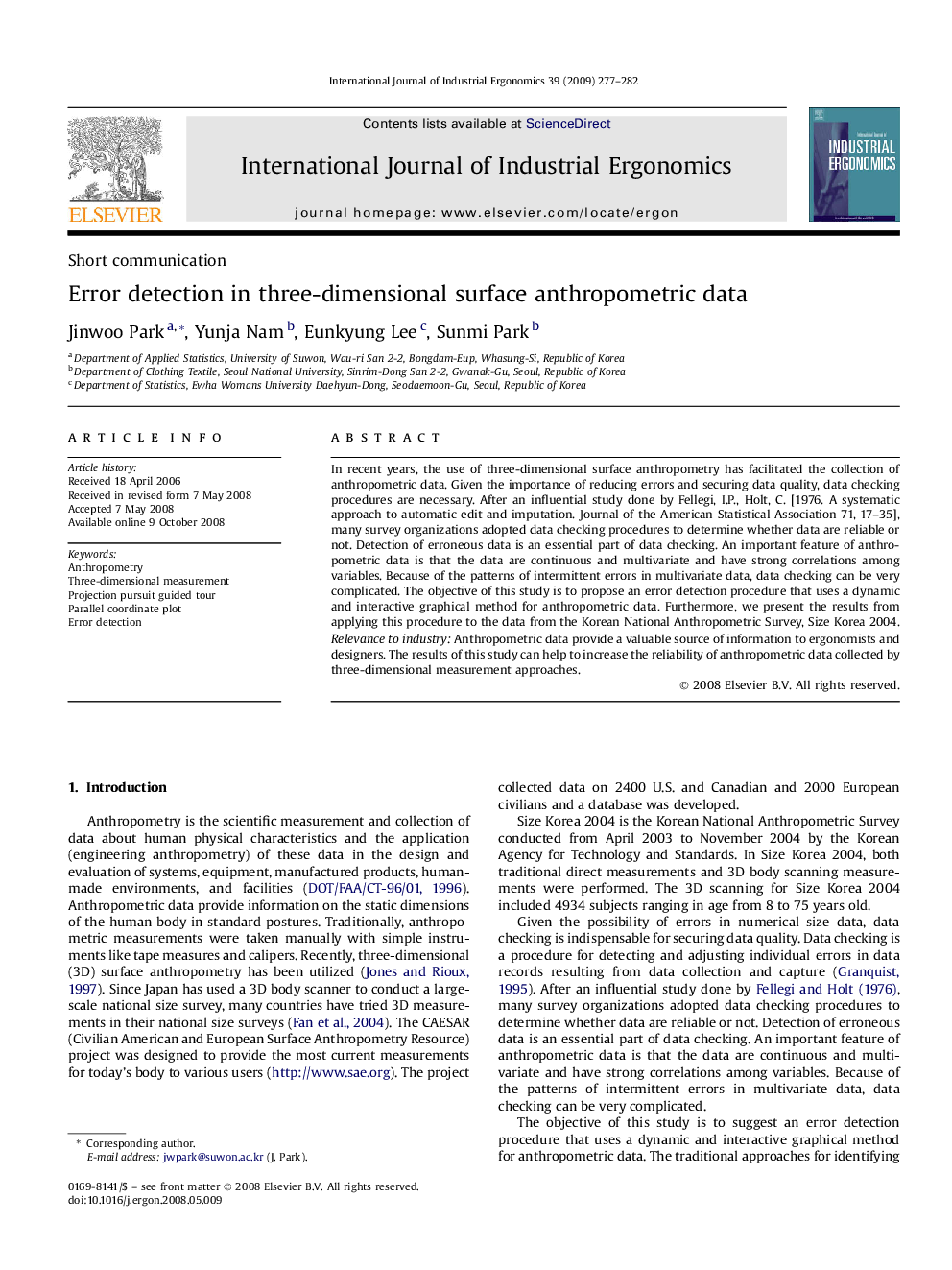 Error detection in three-dimensional surface anthropometric data