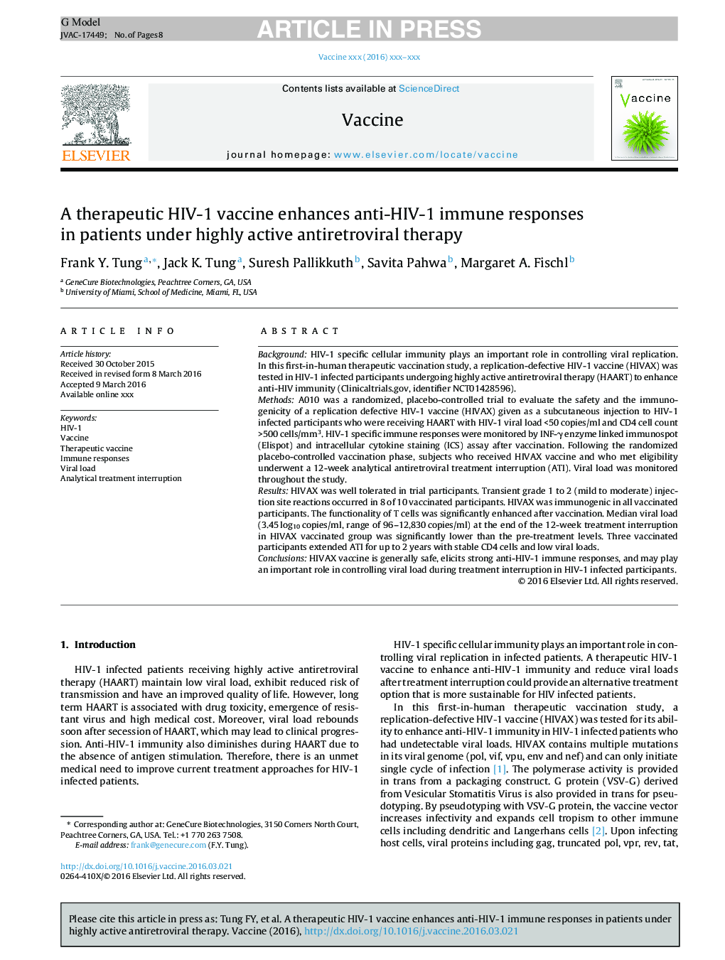 A therapeutic HIV-1 vaccine enhances anti-HIV-1 immune responses in patients under highly active antiretroviral therapy