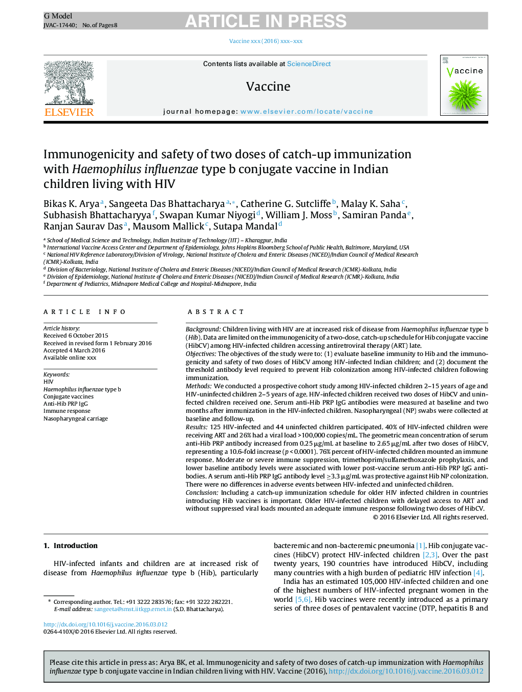 Immunogenicity and safety of two doses of catch-up immunization with Haemophilus influenzae type b conjugate vaccine in Indian children living with HIV