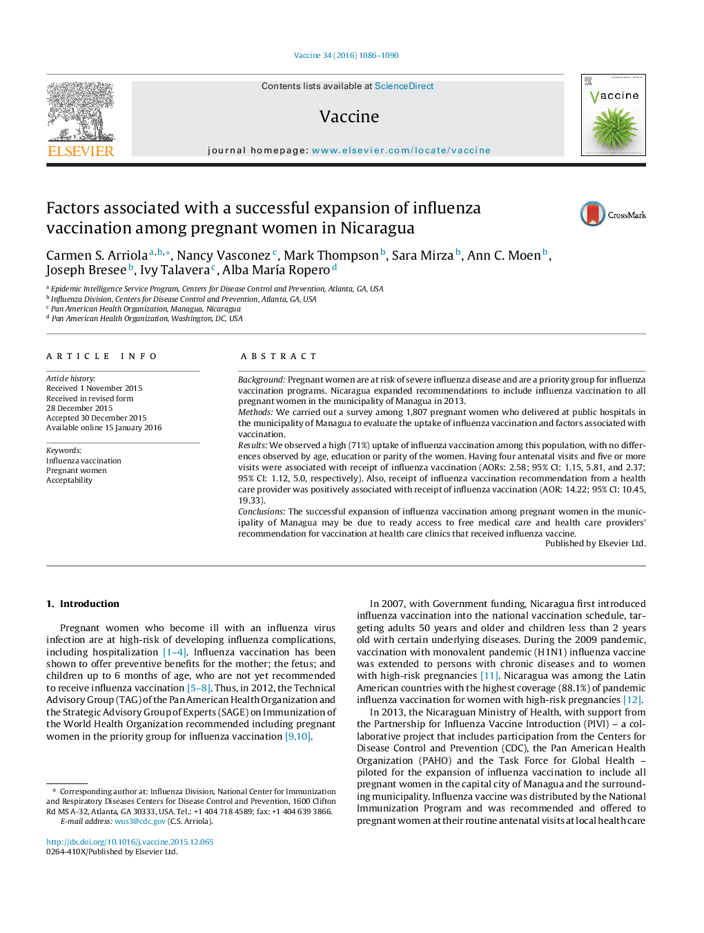 Factors associated with a successful expansion of influenza vaccination among pregnant women in Nicaragua