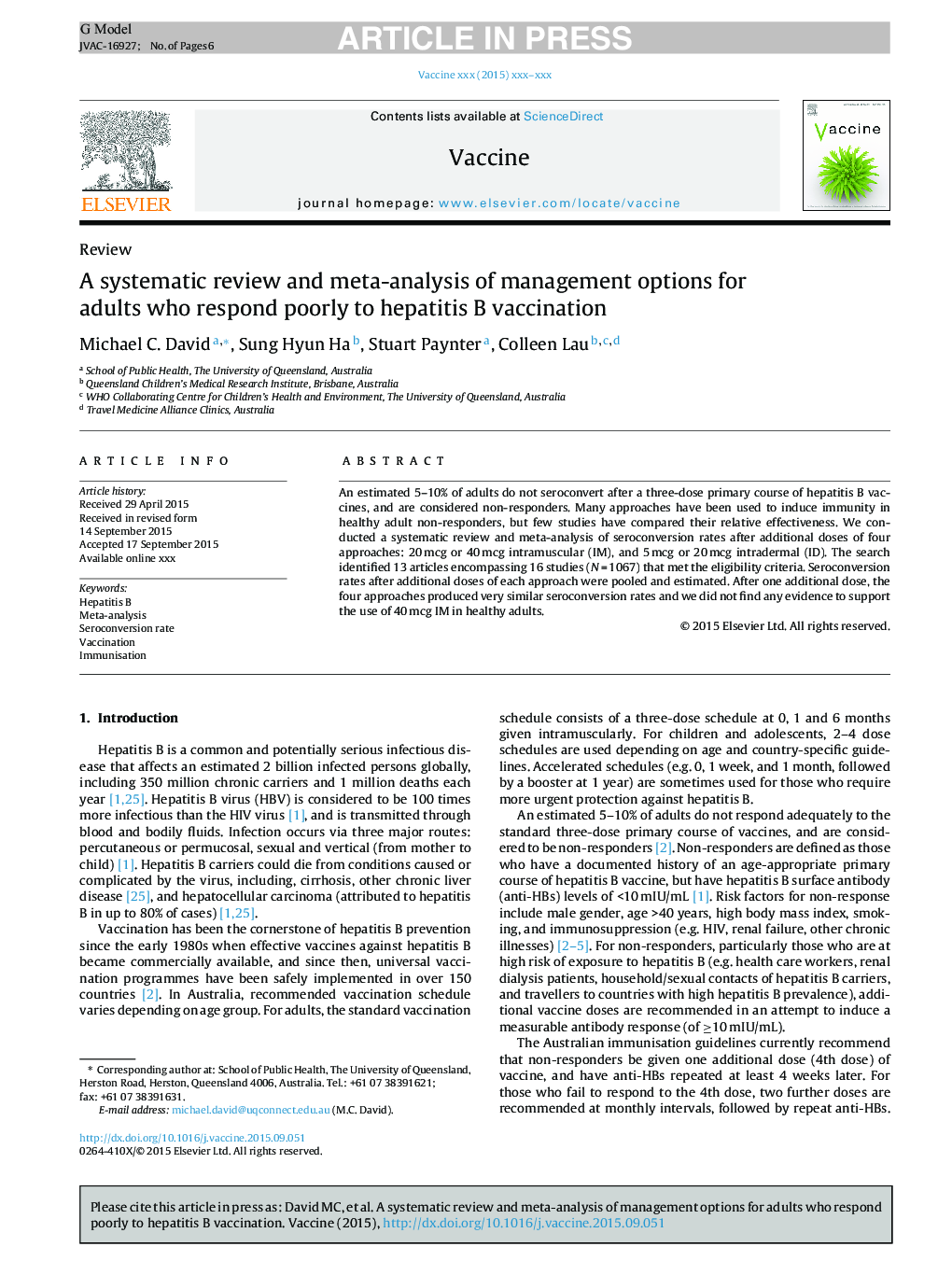 A systematic review and meta-analysis of management options for adults who respond poorly to hepatitis B vaccination