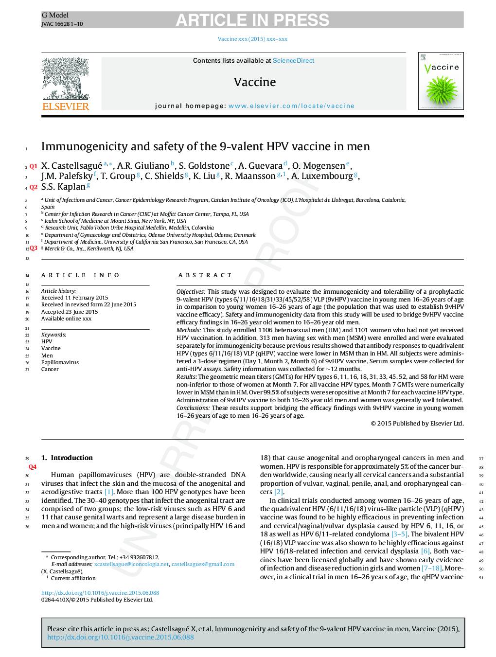 Immunogenicity and safety of the 9-valent HPV vaccine in men