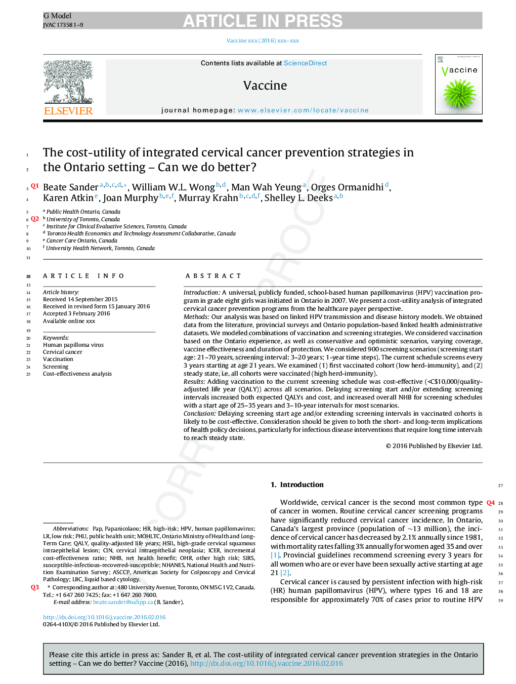 The cost-utility of integrated cervical cancer prevention strategies in the Ontario setting - Can we do better?