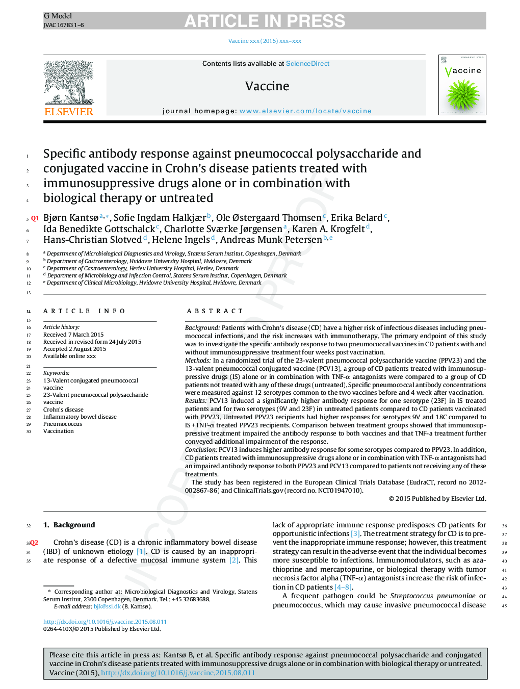 Immunosuppressive drugs impairs antibody response of the polysaccharide and conjugated pneumococcal vaccines in patients with Crohn's disease