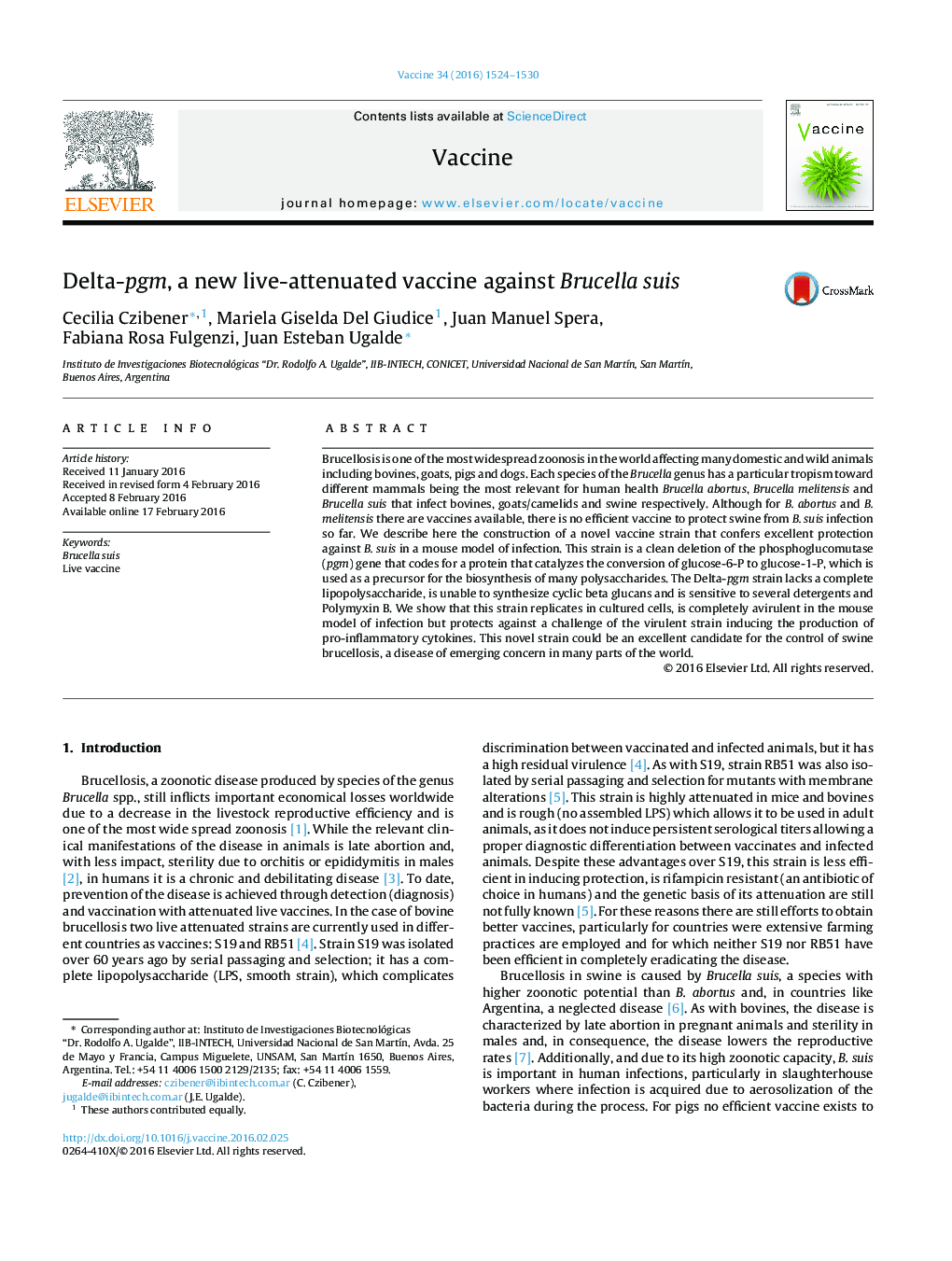 Delta-pgm, a new live-attenuated vaccine against Brucella suis