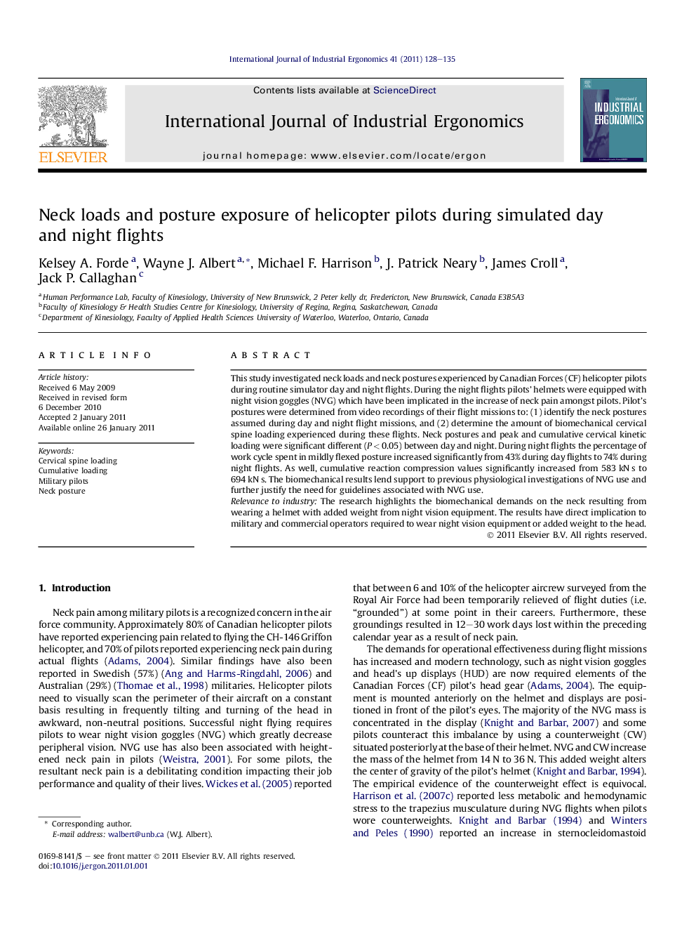 Neck loads and posture exposure of helicopter pilots during simulated day and night flights