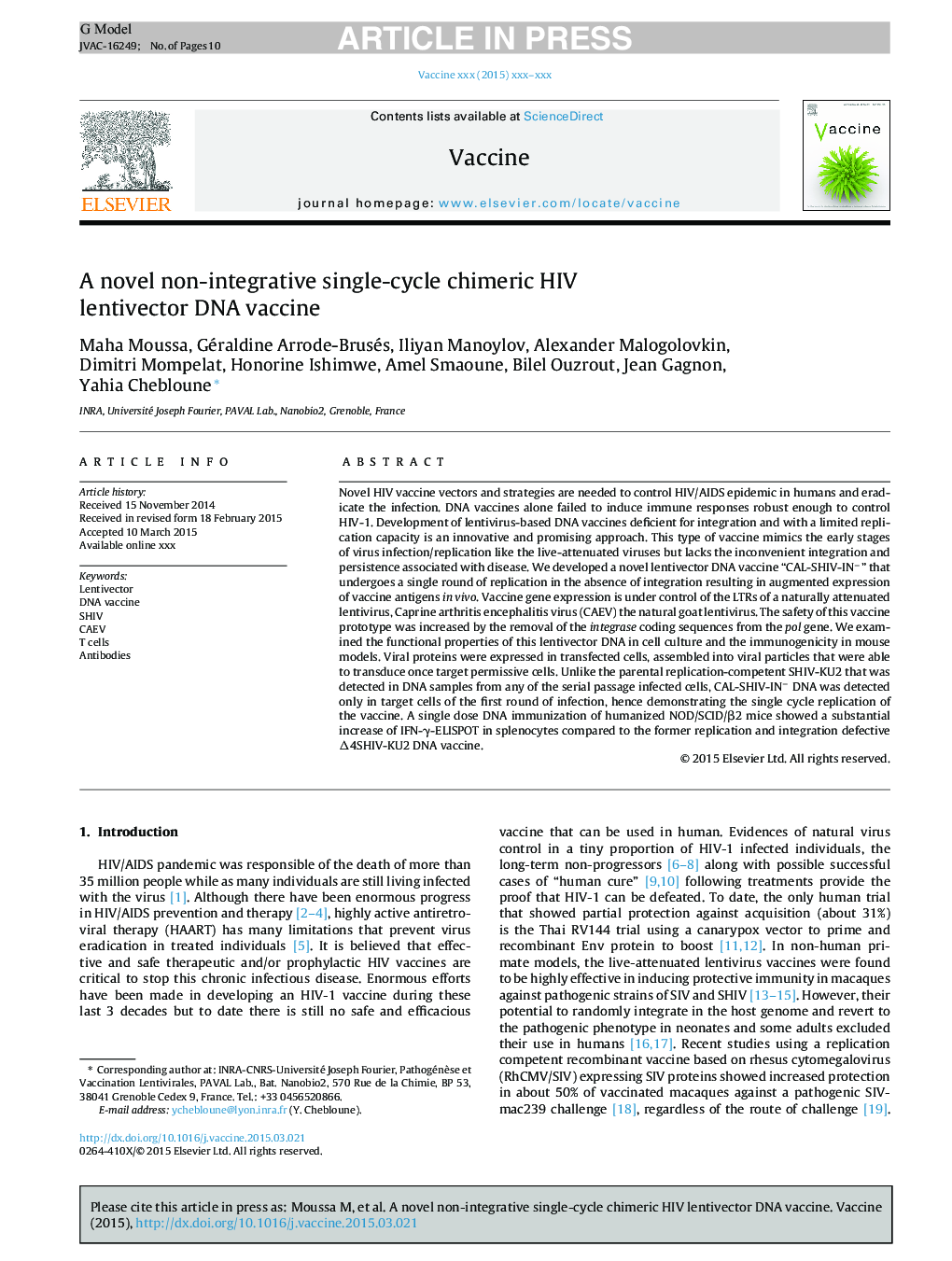 A novel non-integrative single-cycle chimeric HIV lentivector DNA vaccine