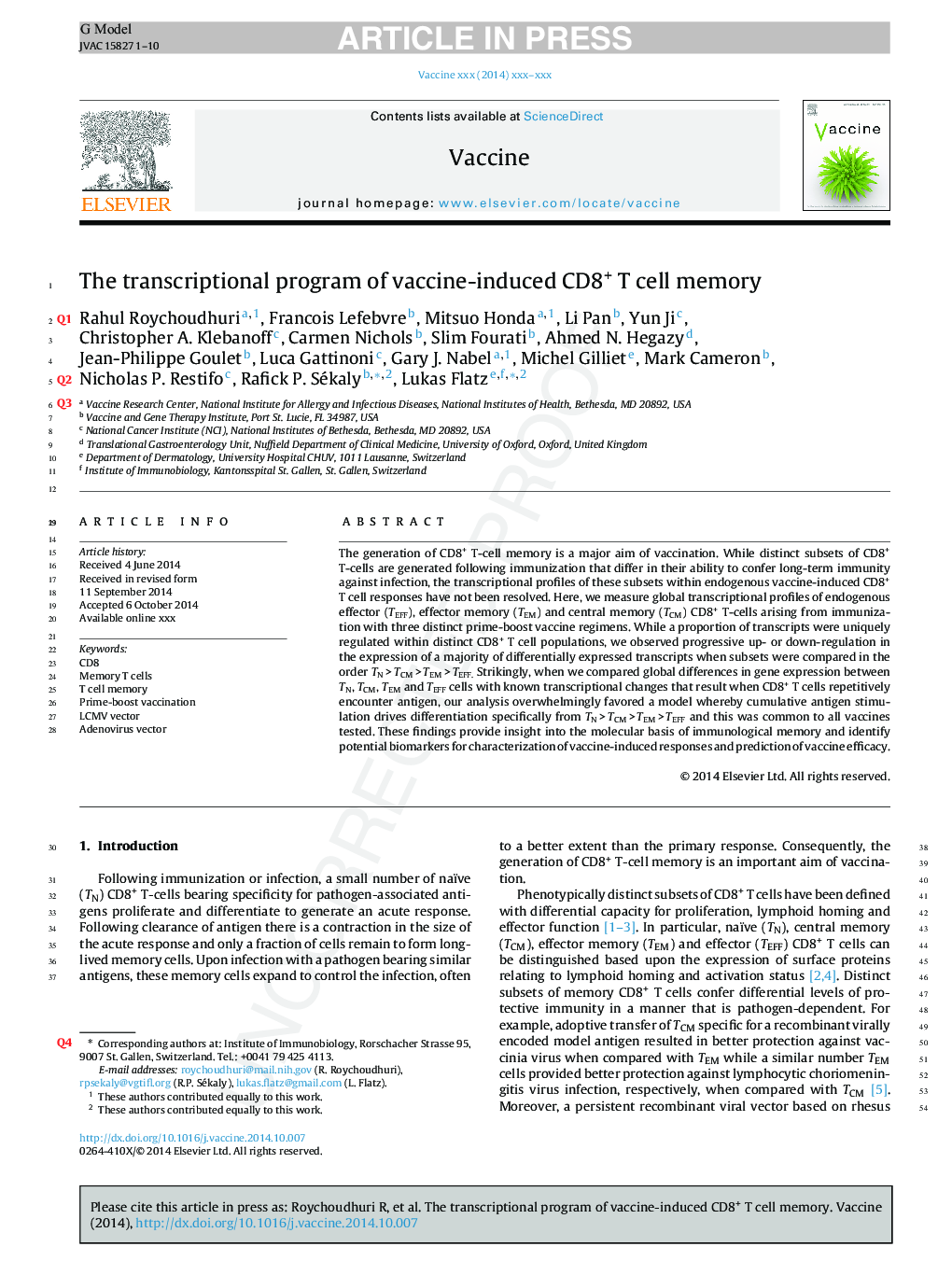 Transcriptional profiles reveal a stepwise developmental program of memory CD8+ T cell differentiation