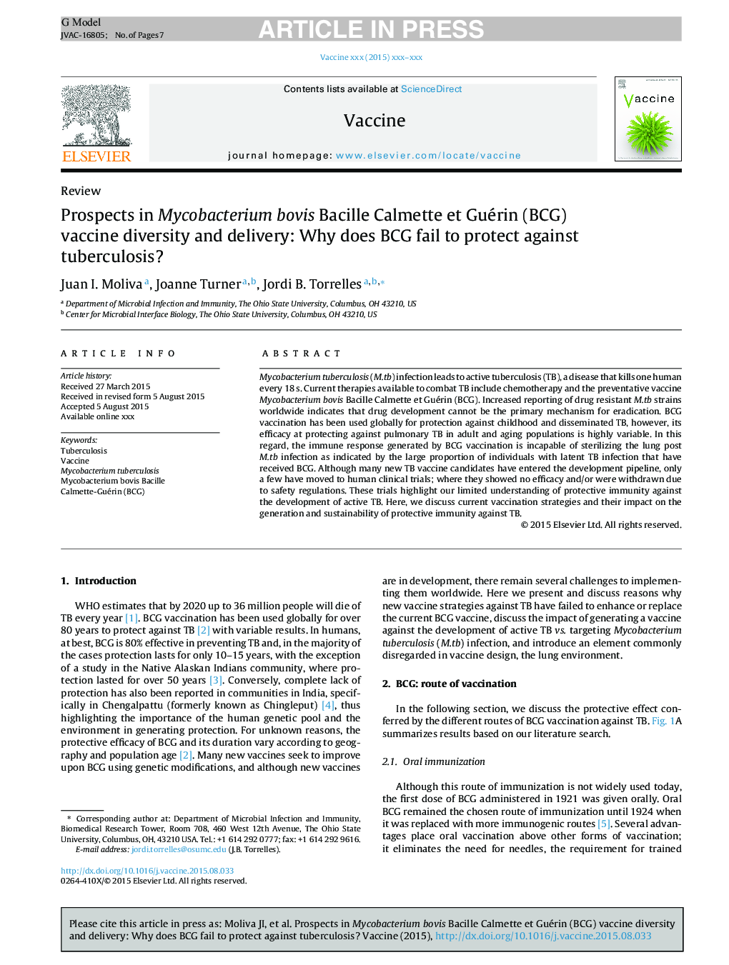Prospects in Mycobacterium bovis Bacille Calmette et Guérin (BCG) vaccine diversity and delivery: Why does BCG fail to protect against tuberculosis?