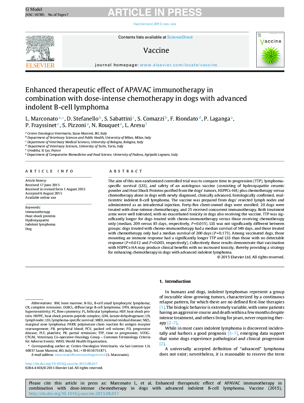 Enhanced therapeutic effect of APAVAC immunotherapy in combination with dose-intense chemotherapy in dogs with advanced indolent B-cell lymphoma