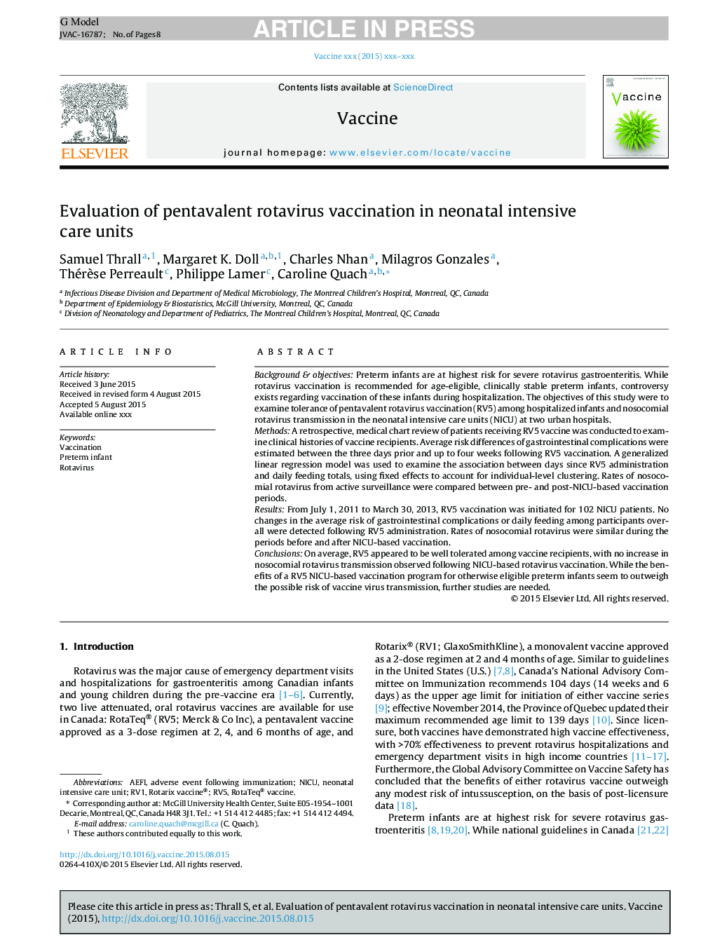 Evaluation of pentavalent rotavirus vaccination in neonatal intensive care units