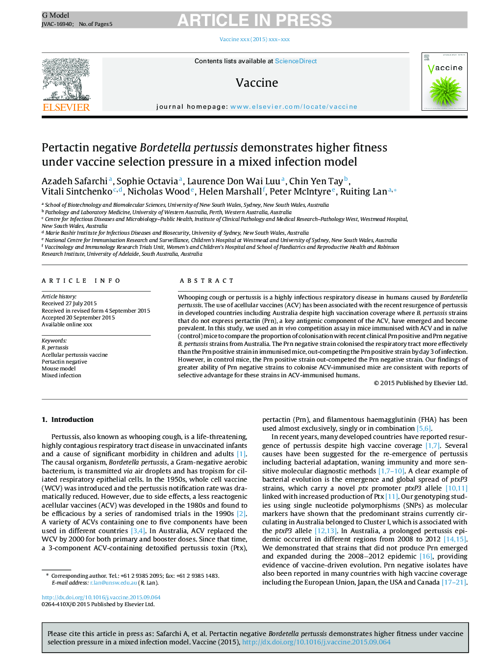 Pertactin negative Bordetella pertussis demonstrates higher fitness under vaccine selection pressure in a mixed infection model