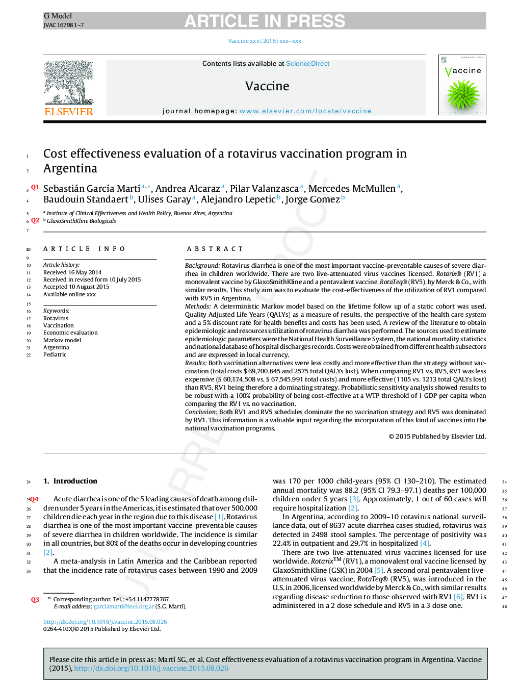 Cost effectiveness evaluation of a rotavirus vaccination program in Argentina