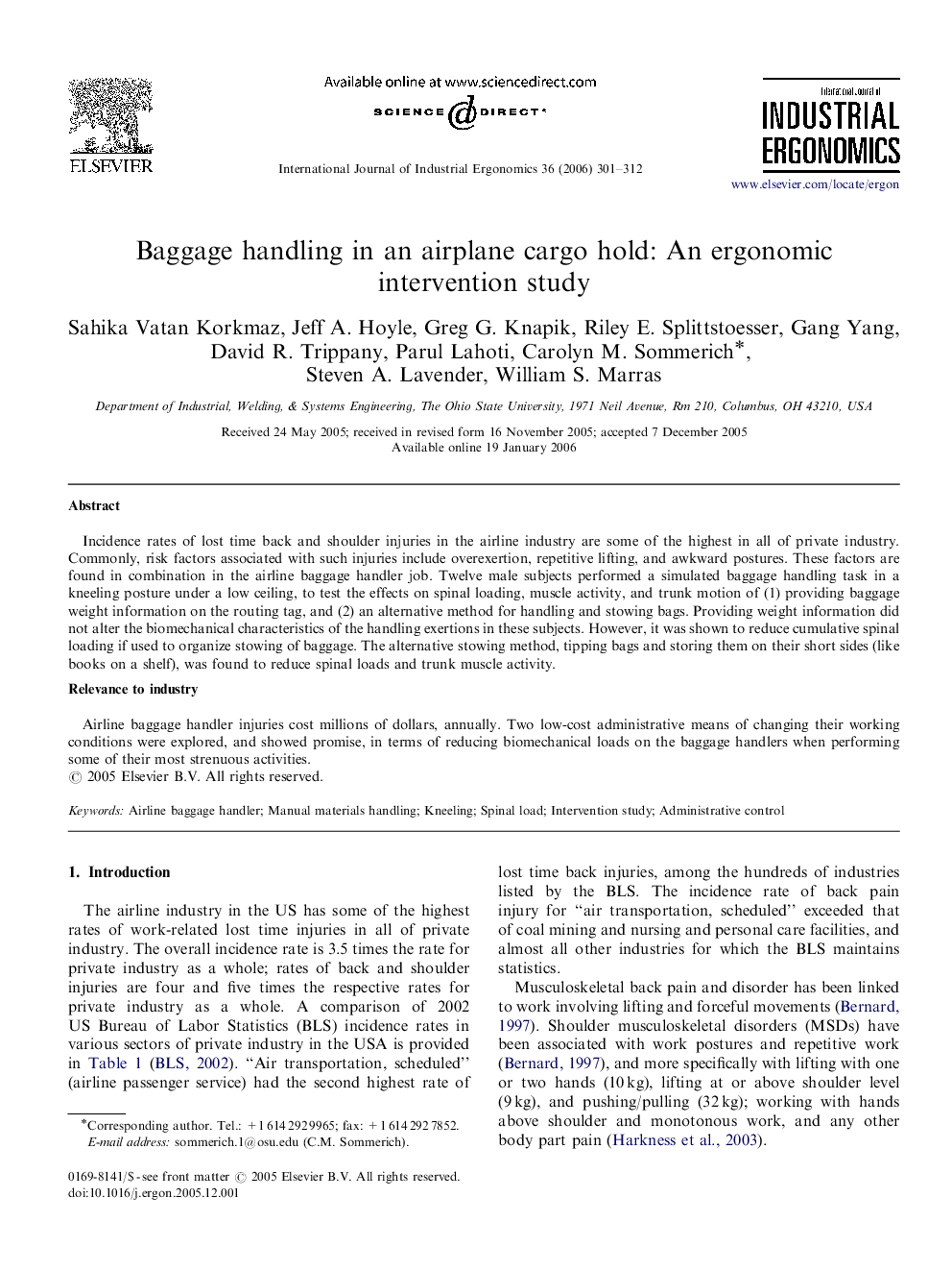 Baggage handling in an airplane cargo hold: An ergonomic intervention study