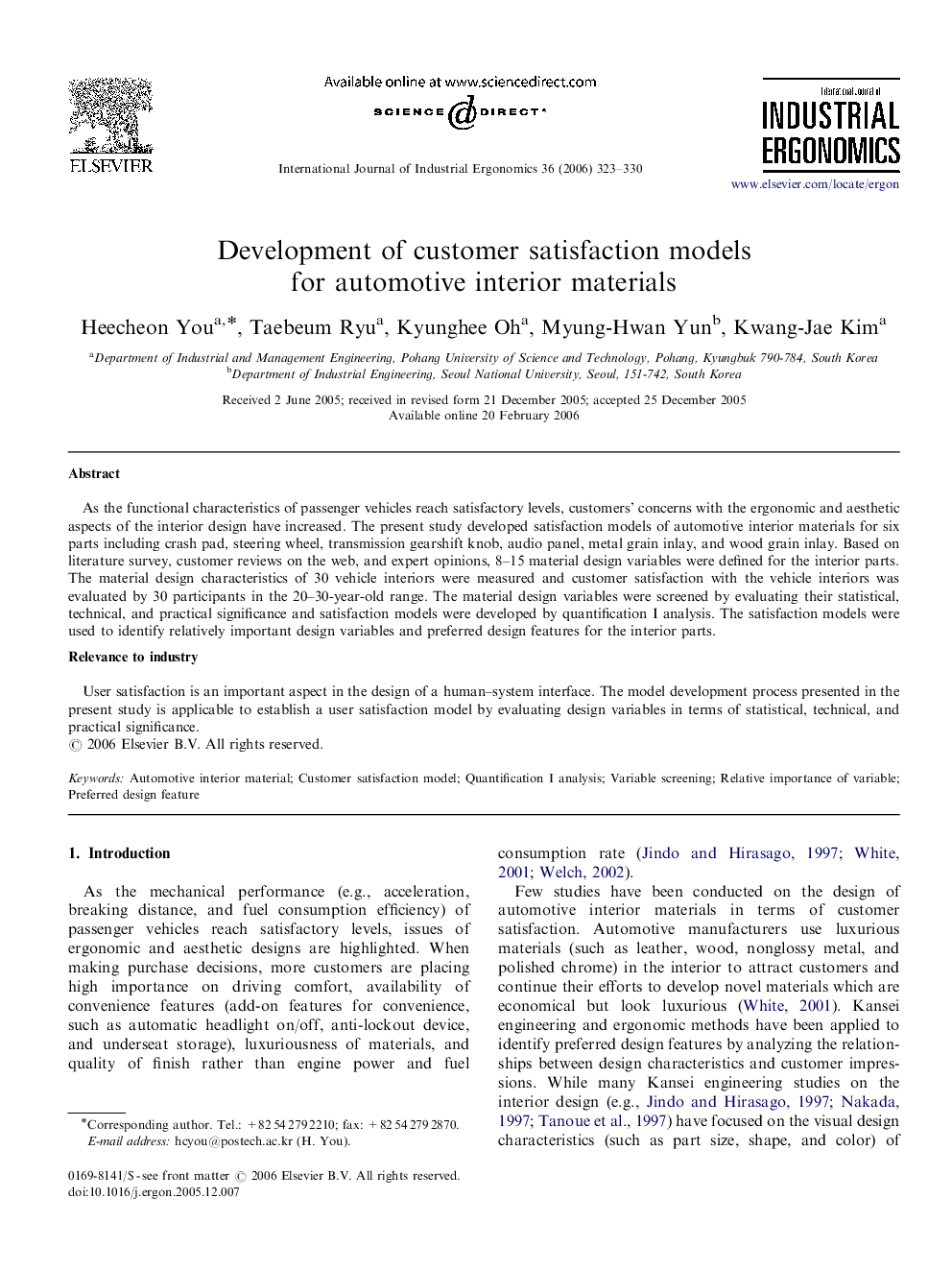 Development of customer satisfaction models for automotive interior materials